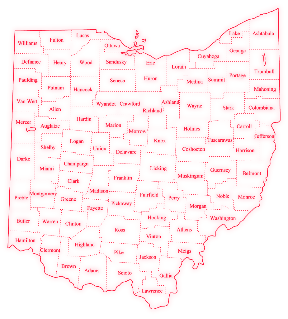 Ohio county outline for the OAISP member map